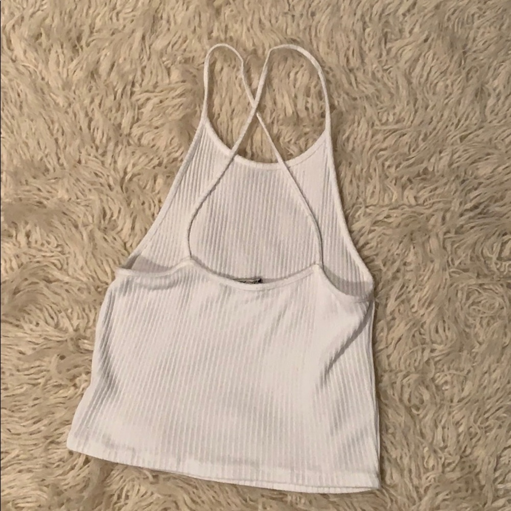 White Ribbed Cross Back Tank - Picture 3 of 4